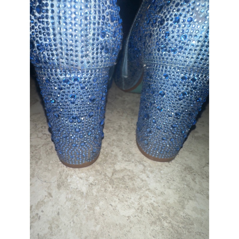 Betsey‎ Johnson Cady Rhinestone Blue Ankle Boots Block Heel Pointed Toe Size 8 - Picture 5 of 9
